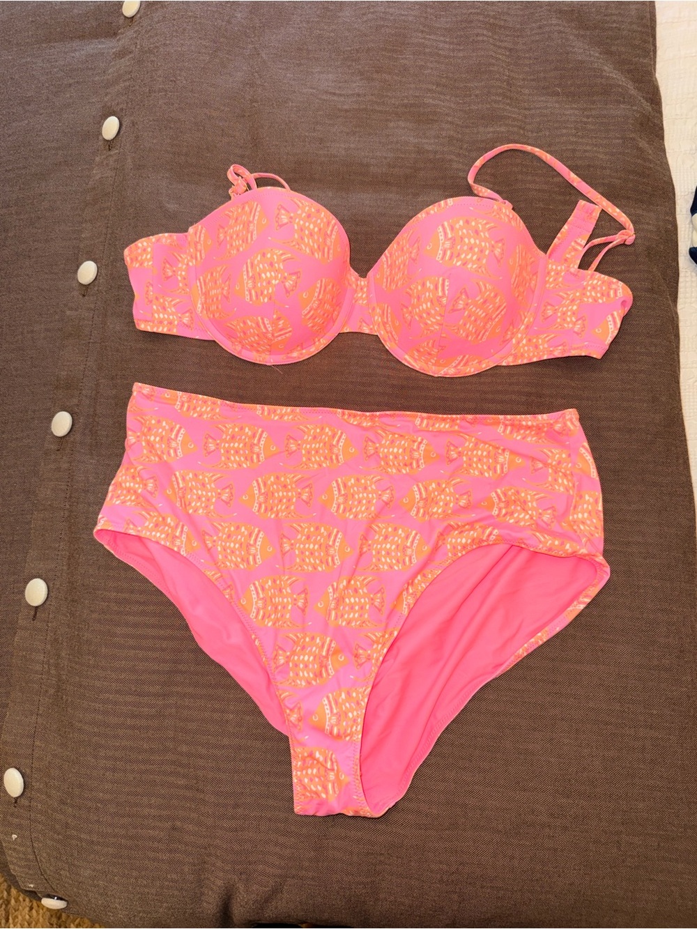 Vineyard Vines Pink & Neon Orange Fish Print Bikini Set